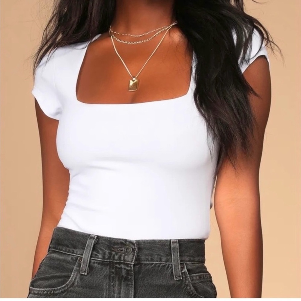 House of Harlow 1960 White Square Neck Bodysuit Medium